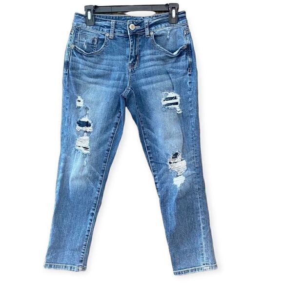 Maurices Sz 1/2 Blue Denim Faded Distressed Straight Cotton Stretch Jeans - Picture 1 of 11